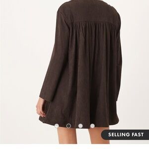 ASOS DESIGN corduroy tie front mini smock dress in chocolate